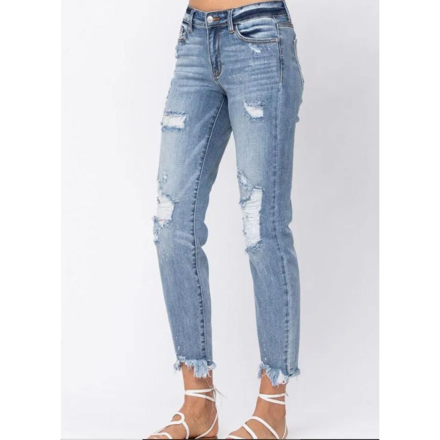 Judy Blue Bleached Boyfriend & Destroyed Hem Jean