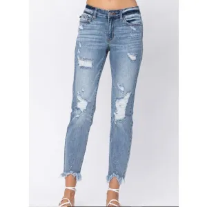 Judy Blue Bleached Boyfriend & Destroyed Hem Jean