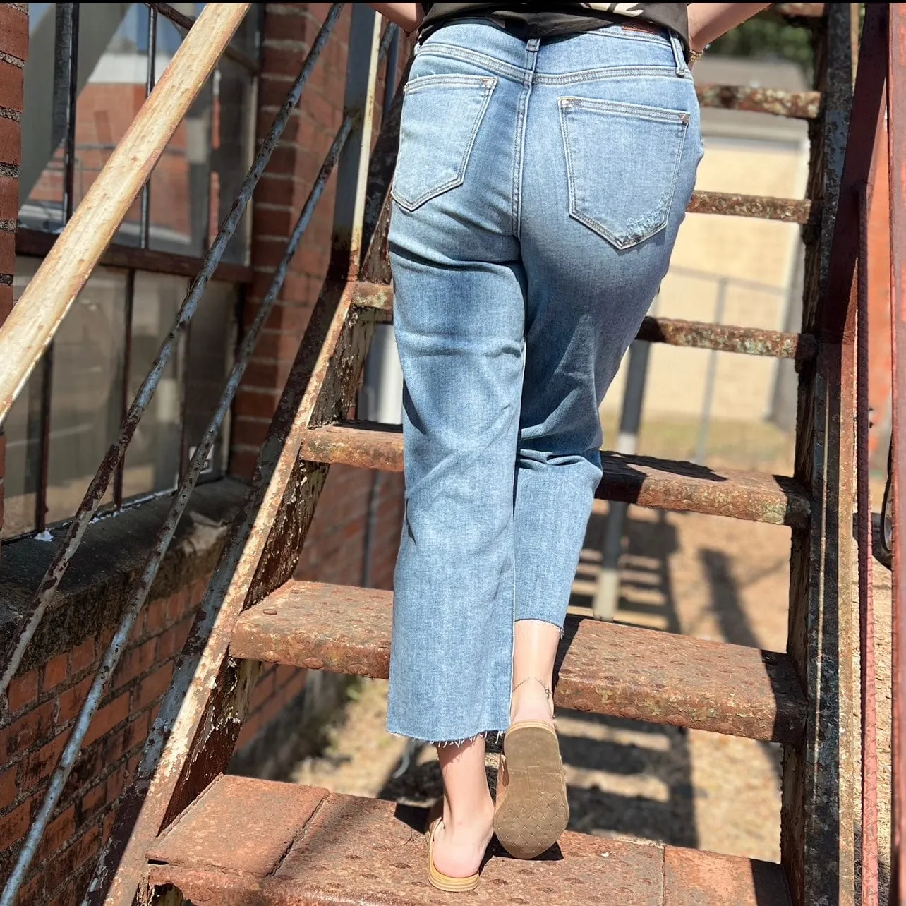 Judy Blue Distressed Knee Wide Leg Crop