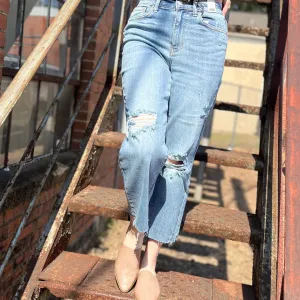 Judy Blue Distressed Knee Wide Leg Crop