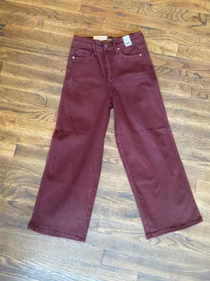 Judy Blue || Grace High Waist Tummy Control Wide Leg Crop in Burgundy