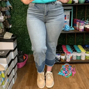 Judy Blue High Rise Release Hem Wide Leg Crop Jeans