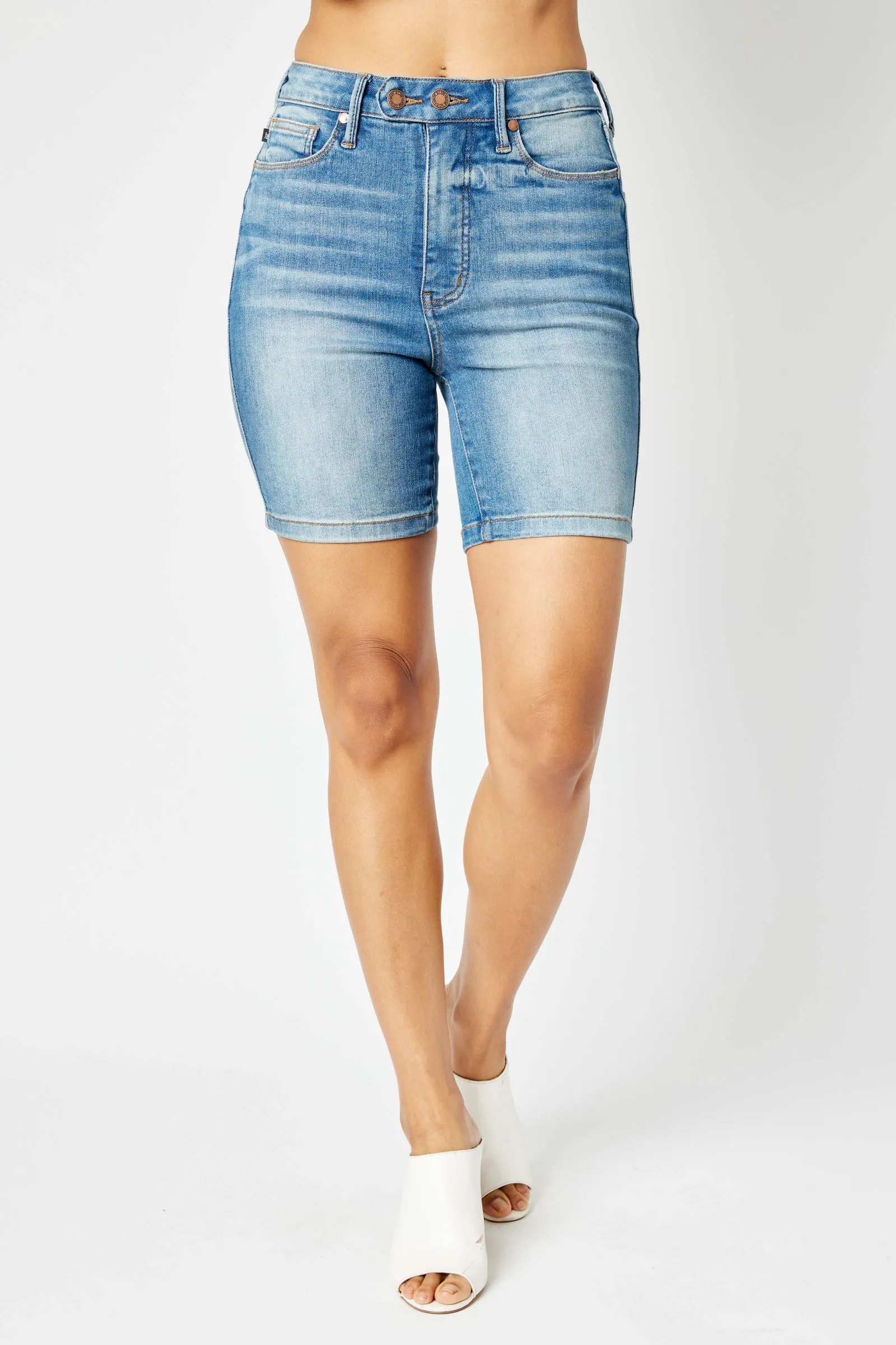 Judy Blue || Mya High Waist Tummy Control Double Button Bermuda Shorts