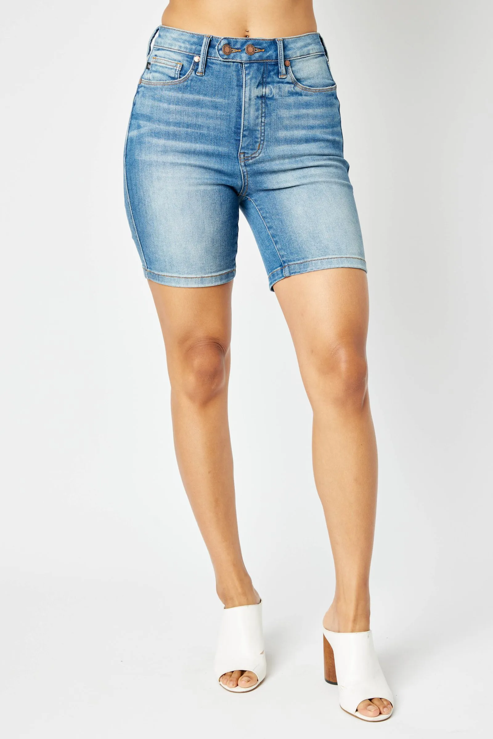 Judy Blue || Mya High Waist Tummy Control Double Button Bermuda Shorts