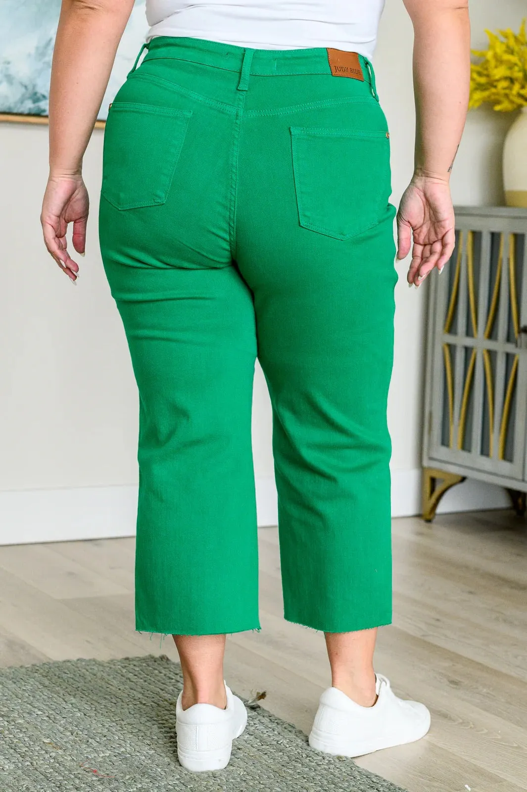 Judy Blue Tummy Control Wide Leg Crop Jeans in Kelly Green