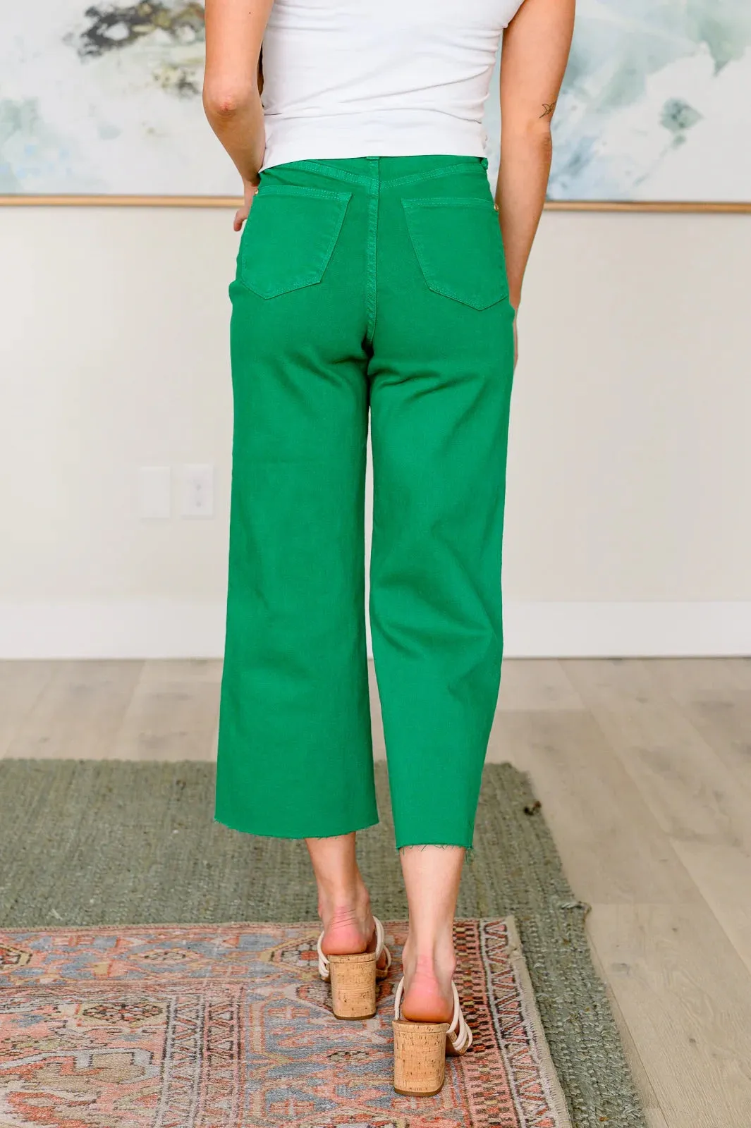 Judy Blue Tummy Control Wide Leg Crop Jeans in Kelly Green