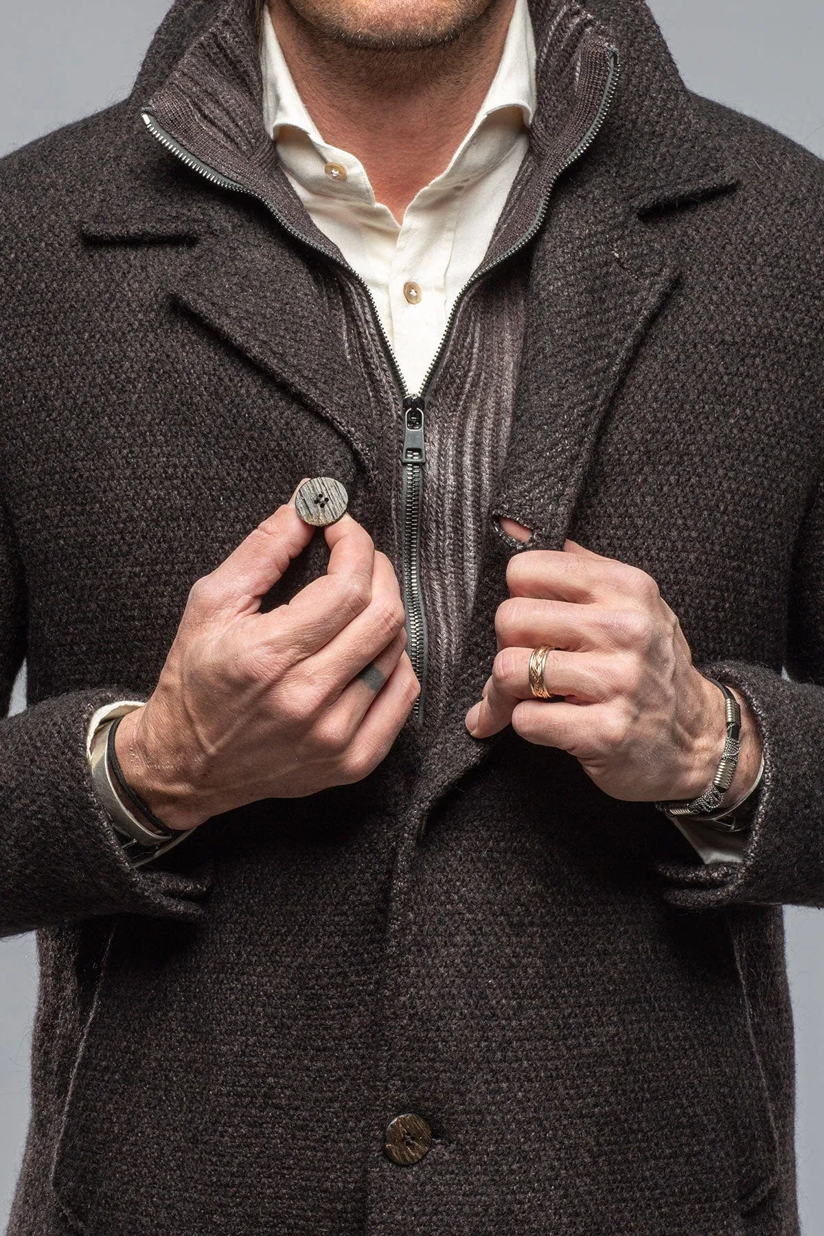 Juneau 3/4 Knit Coat In Charcoal Brown