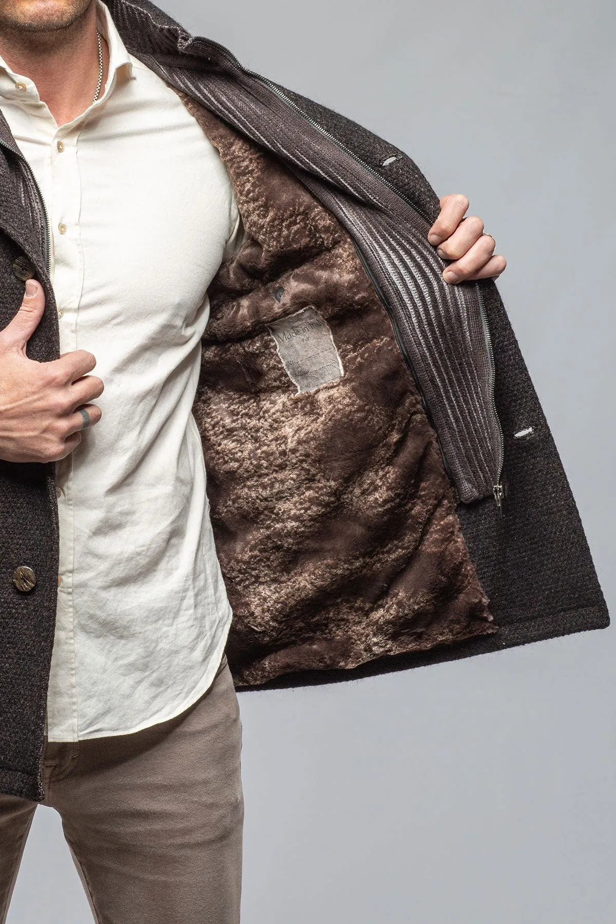 Juneau 3/4 Knit Coat In Charcoal Brown