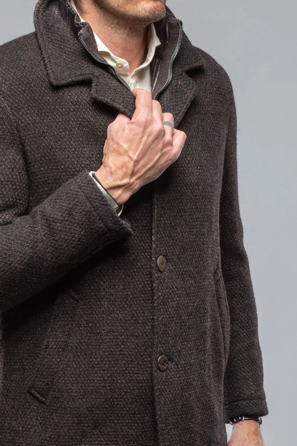 Juneau 3/4 Knit Coat In Charcoal Brown