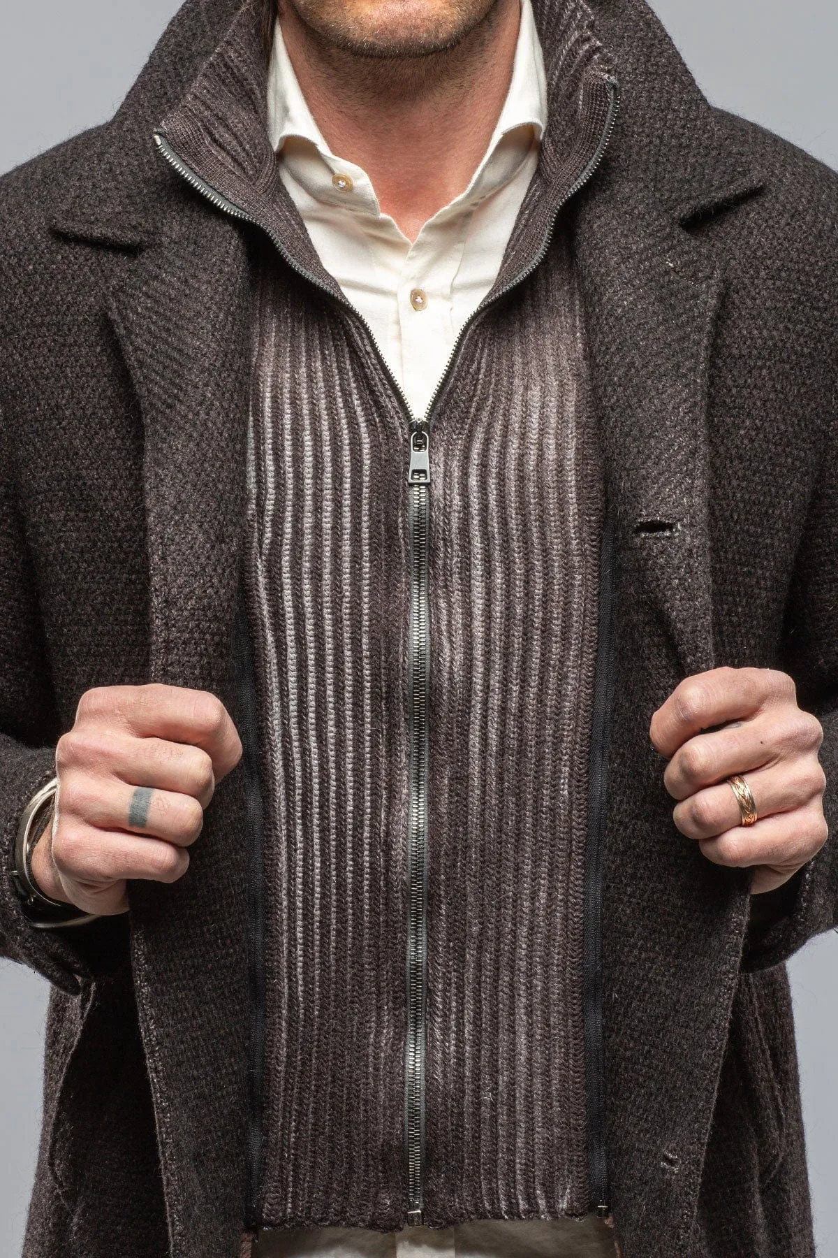 Juneau 3/4 Knit Coat In Charcoal Brown