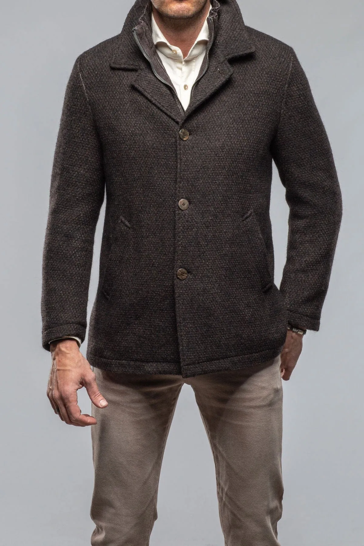 Juneau 3/4 Knit Coat In Charcoal Brown