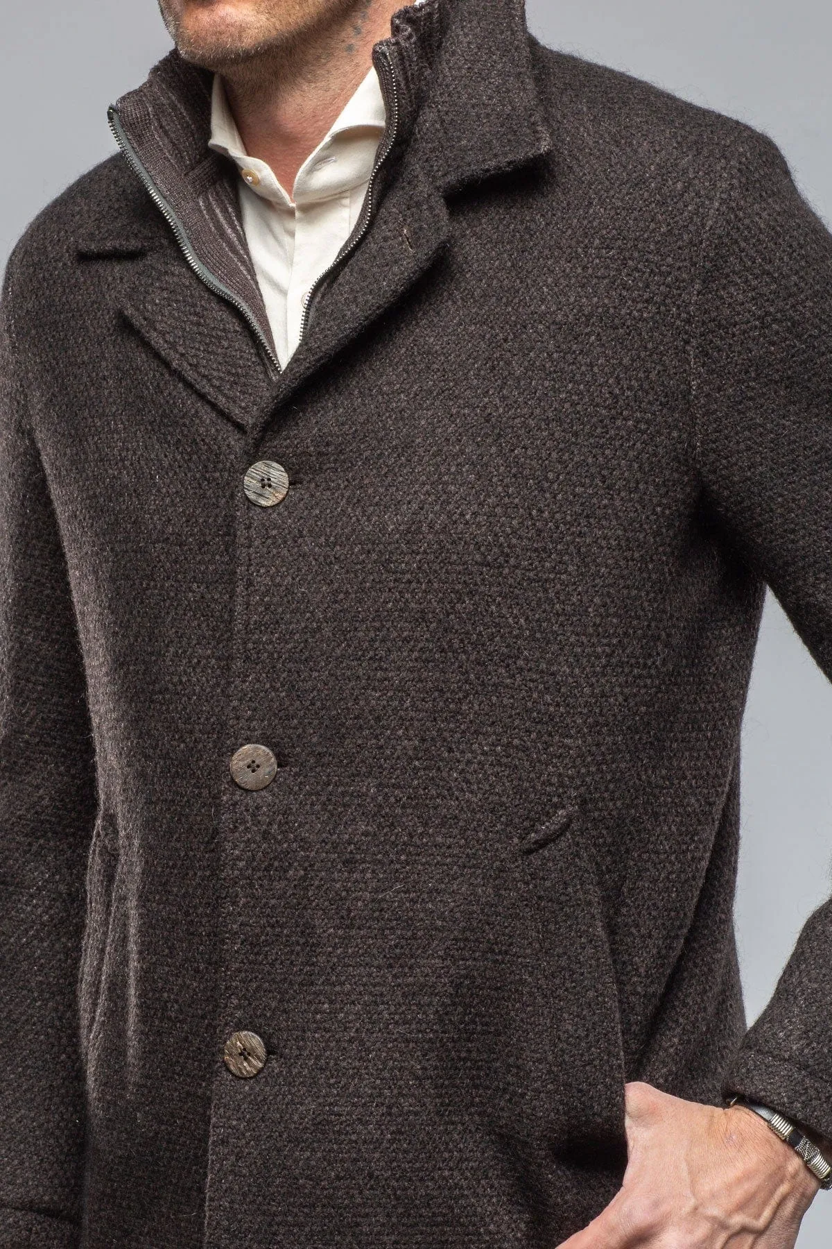 Juneau 3/4 Knit Coat In Charcoal Brown