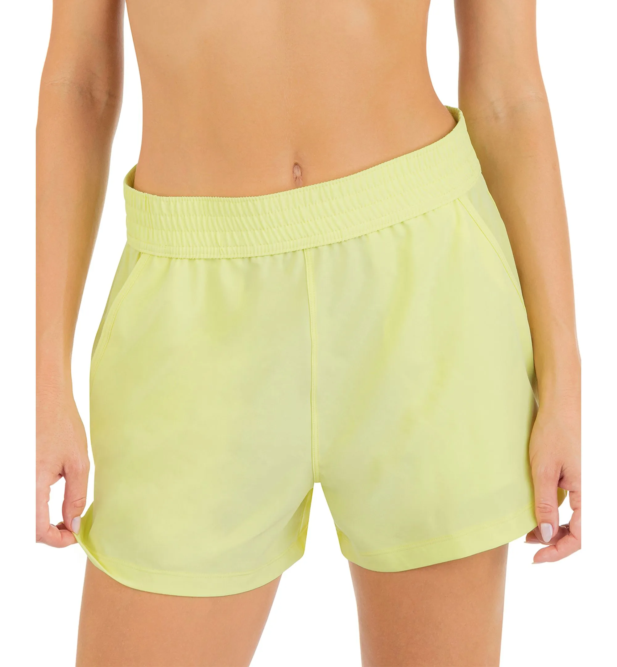Juniors' Solid Smocked-Waist Swim Shorts
