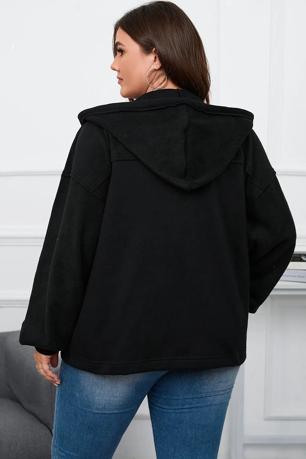 KaleaBoutique Plus Size Bishop Sleeve Zip Up Hooded Jacket