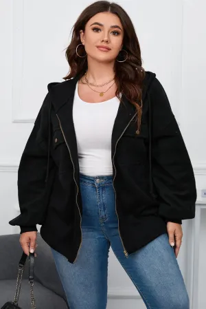 KaleaBoutique Plus Size Bishop Sleeve Zip Up Hooded Jacket