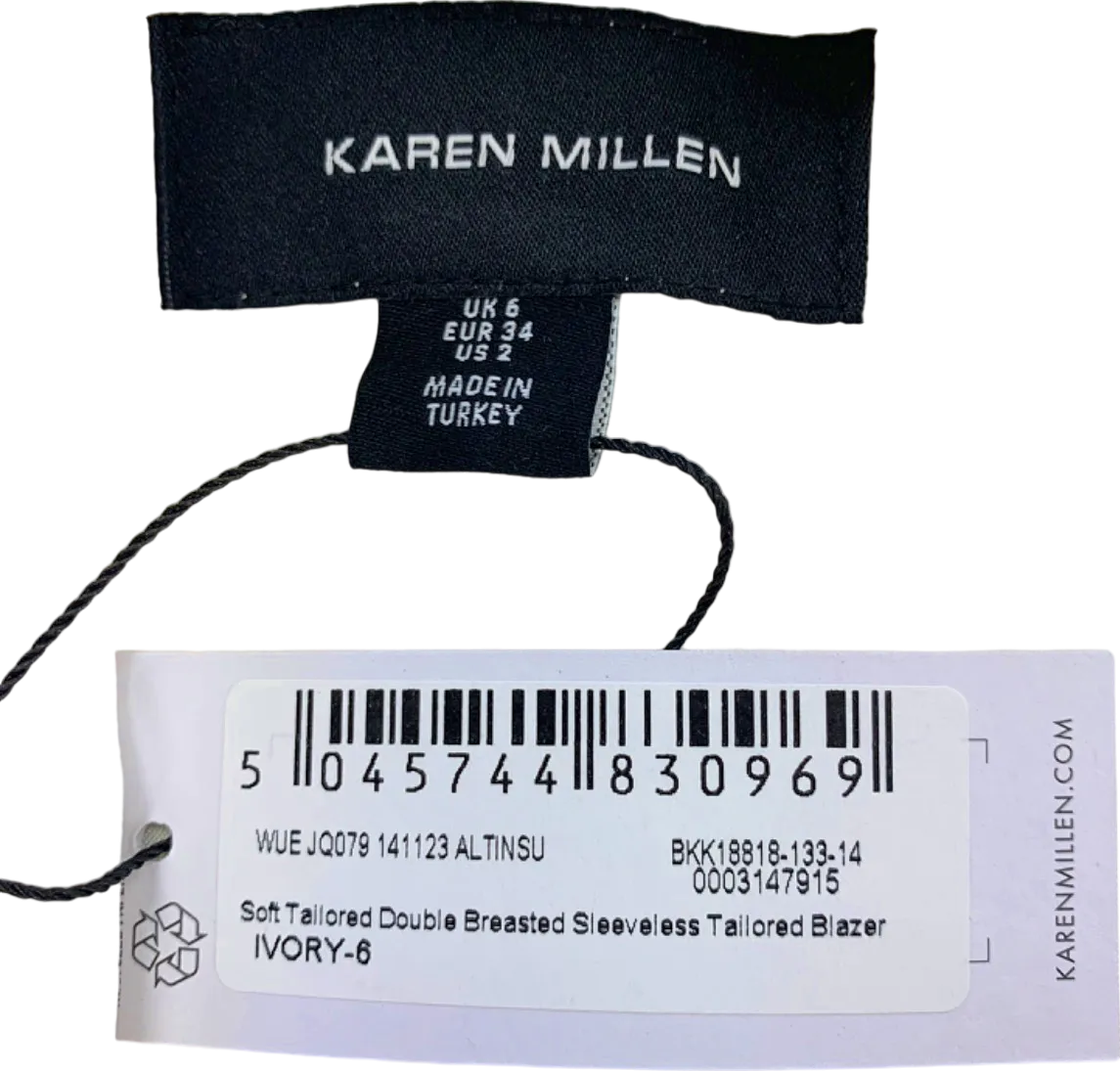 Karen Millen Ivory Soft Tailored Double Breasted Sleeveless Tailored Blazer UK 6