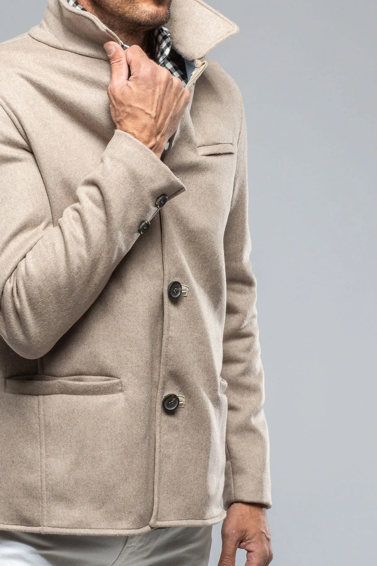 Kash Double Face Cashmere Coat In Beige/Blue