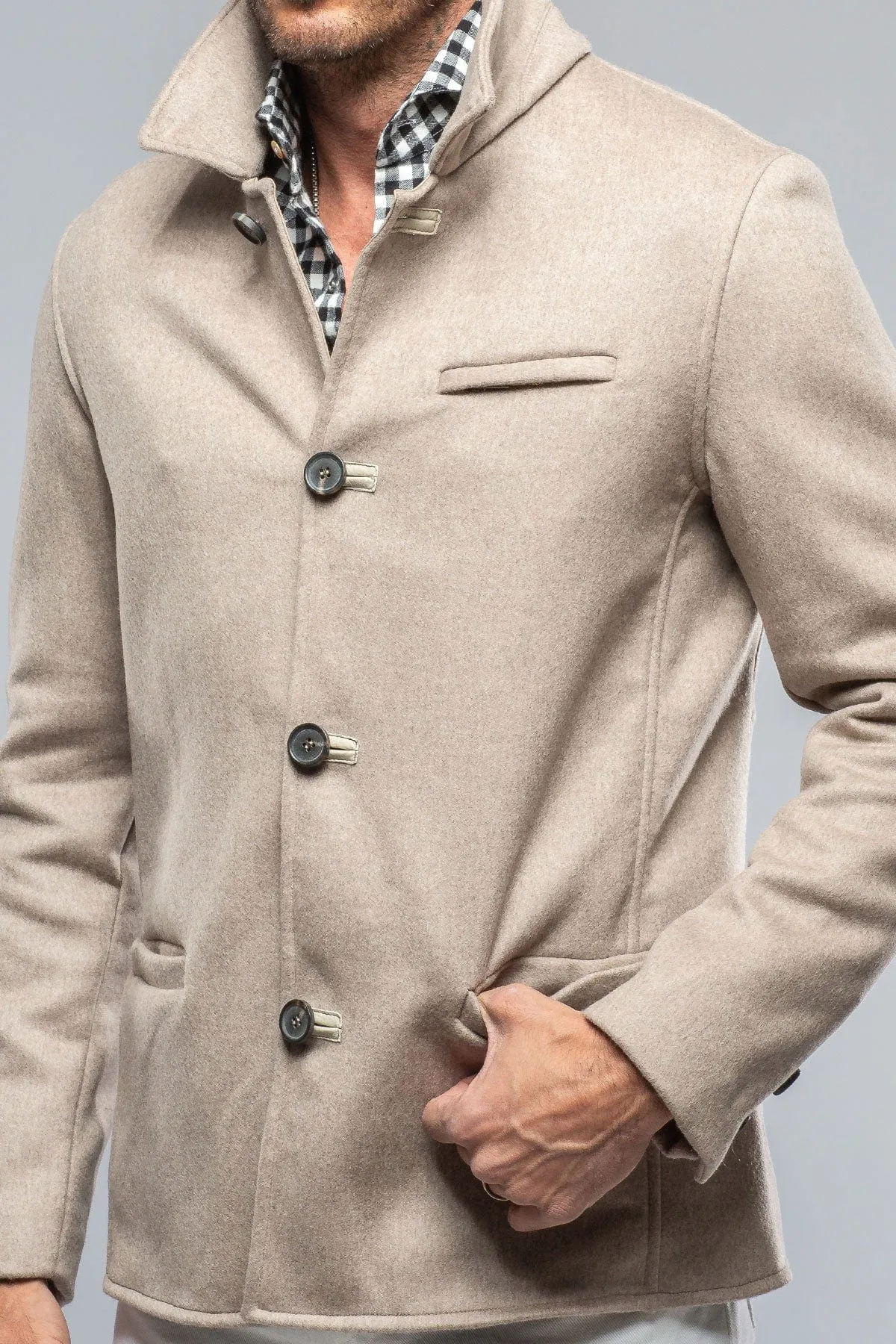 Kash Double Face Cashmere Coat In Beige/Blue