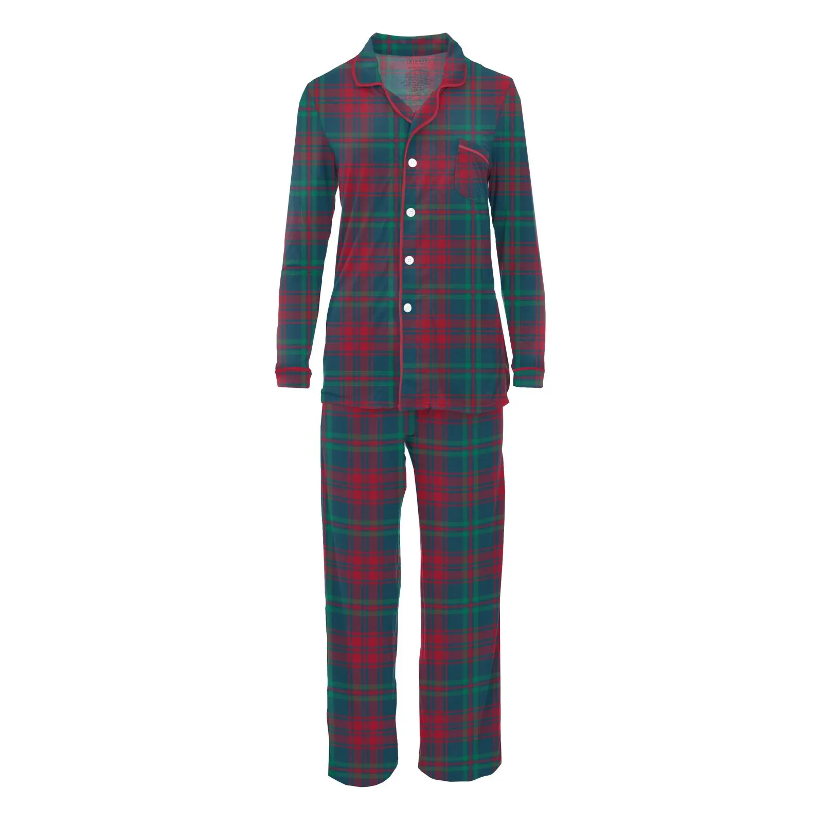 Kickee Pants Peacock Plaid Women's Print Long Sleeve Collared Pajama Set