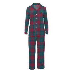 Kickee Pants Peacock Plaid Women's Print Long Sleeve Collared Pajama Set