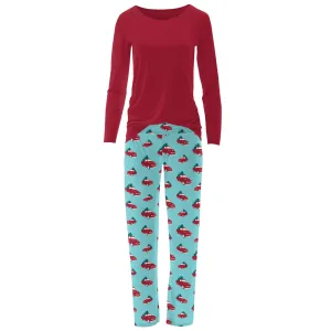 Kickee Pants Women's Long Sleeve Loosey Goosey Tee & Pajama Pants Set Iceberg Trucks and Trees