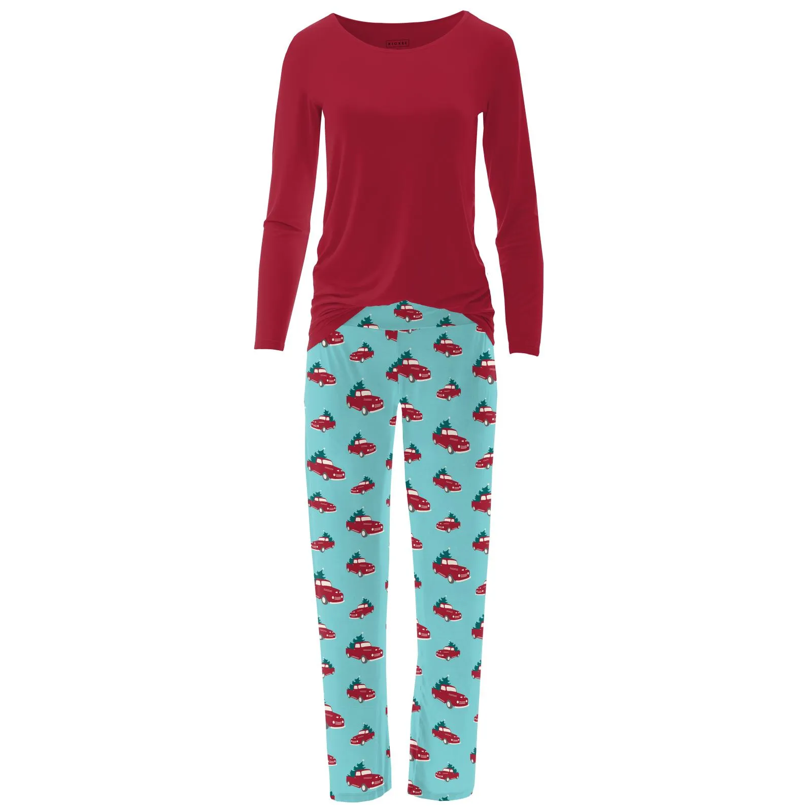 Kickee Pants Women's Long Sleeve Loosey Goosey Tee & Pajama Pants Set Iceberg Trucks and Trees