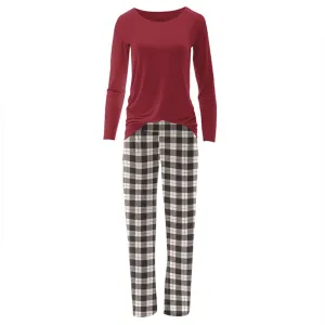 Kickee Pants Women's Long Sleeve Loosey Goosey Tee & Pajama Pants Set Midnight Holiday Plaid