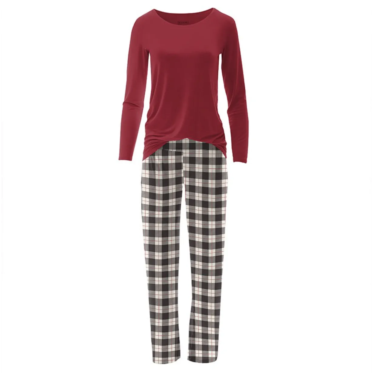 Kickee Pants Women's Long Sleeve Loosey Goosey Tee & Pajama Pants Set Midnight Holiday Plaid