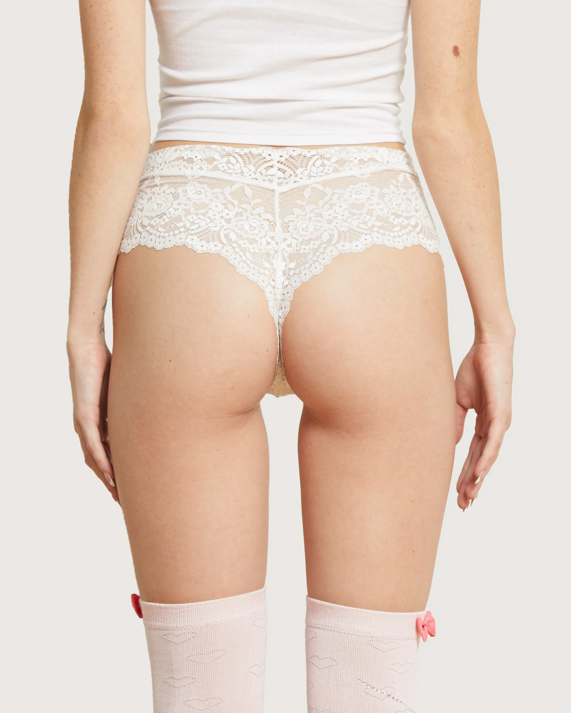 Kitten Bow Lace-Trim Thong