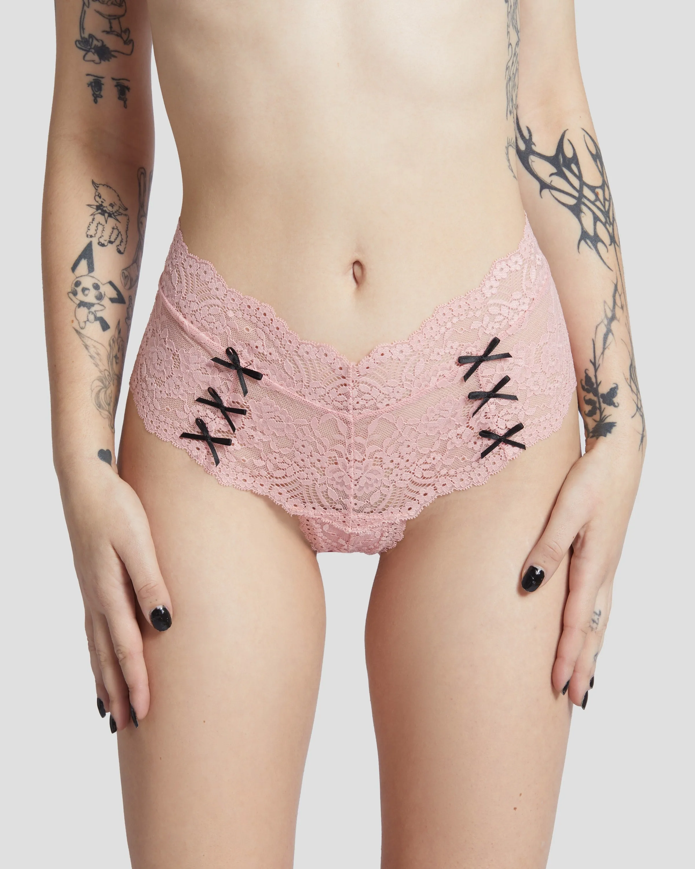 Kitten Bow Lace-Trim Thong