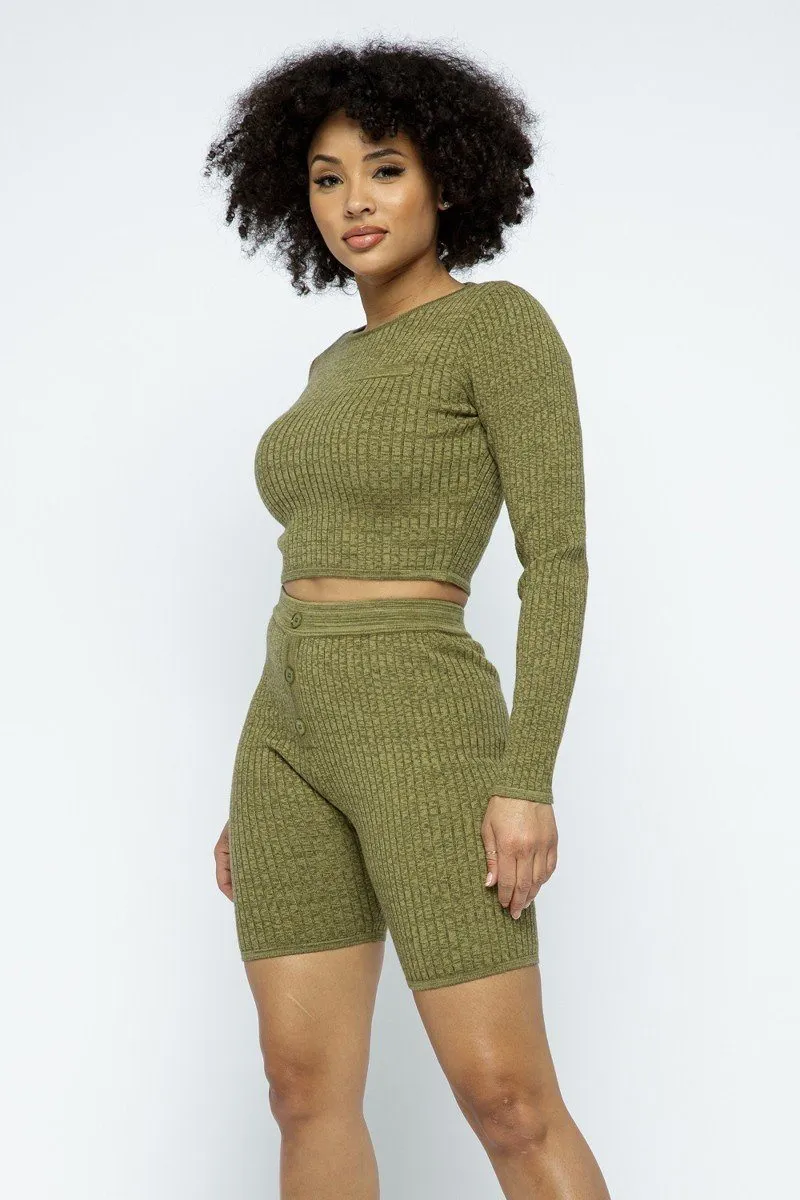 Knit High-waist Biker Shorts Set