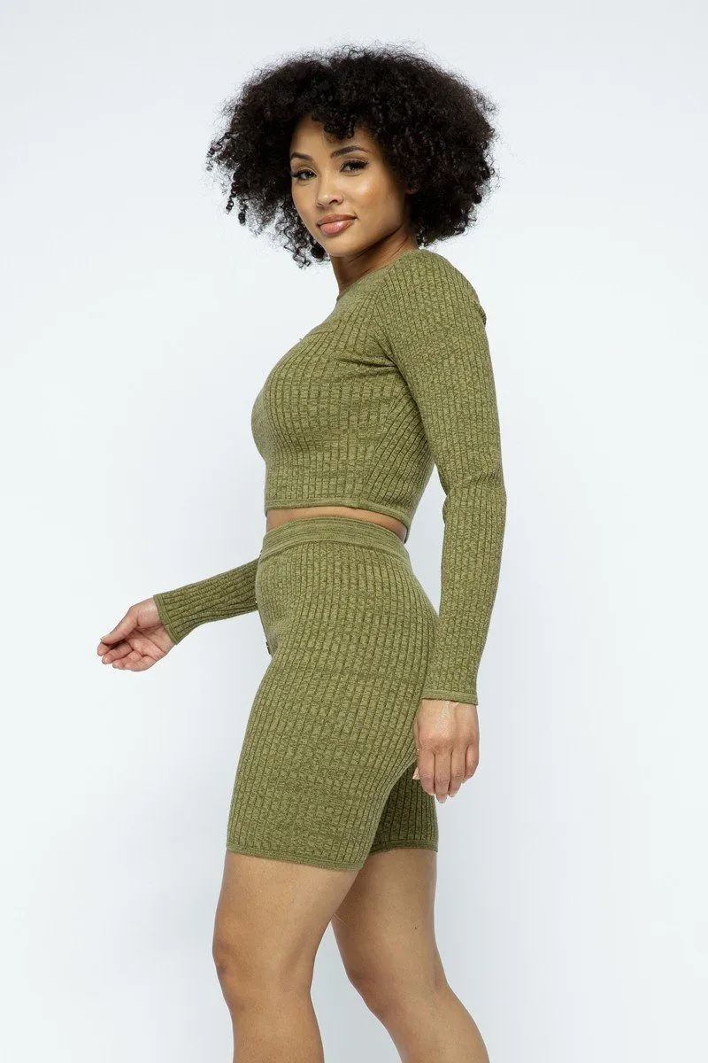 Knit High-waist Biker Shorts Set