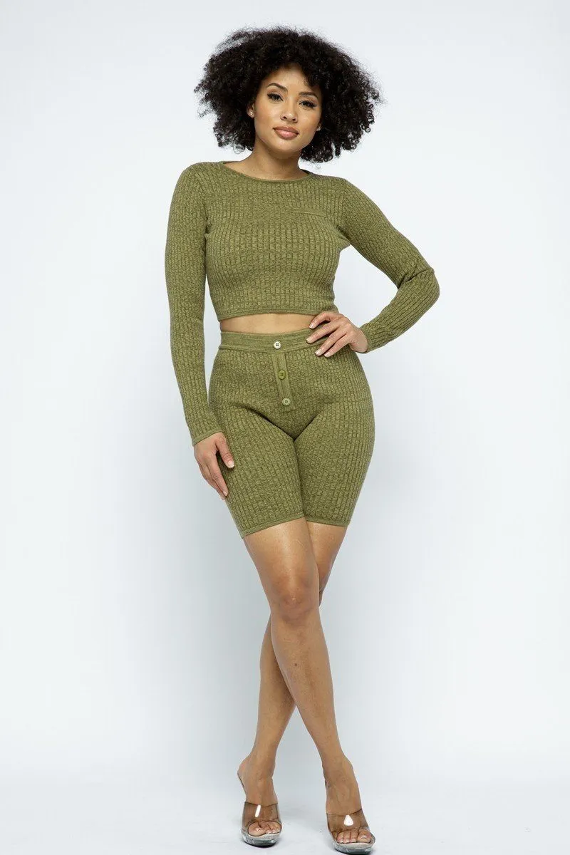 Knit High-waist Biker Shorts Set