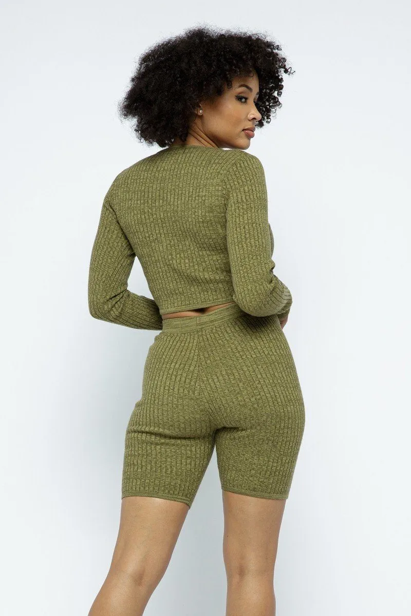 Knit High-waist Biker Shorts Set