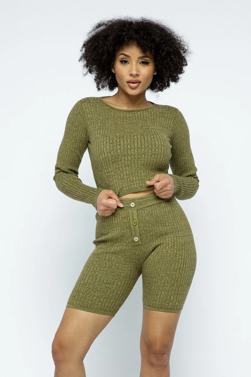 Knit High-waist Biker Shorts Set
