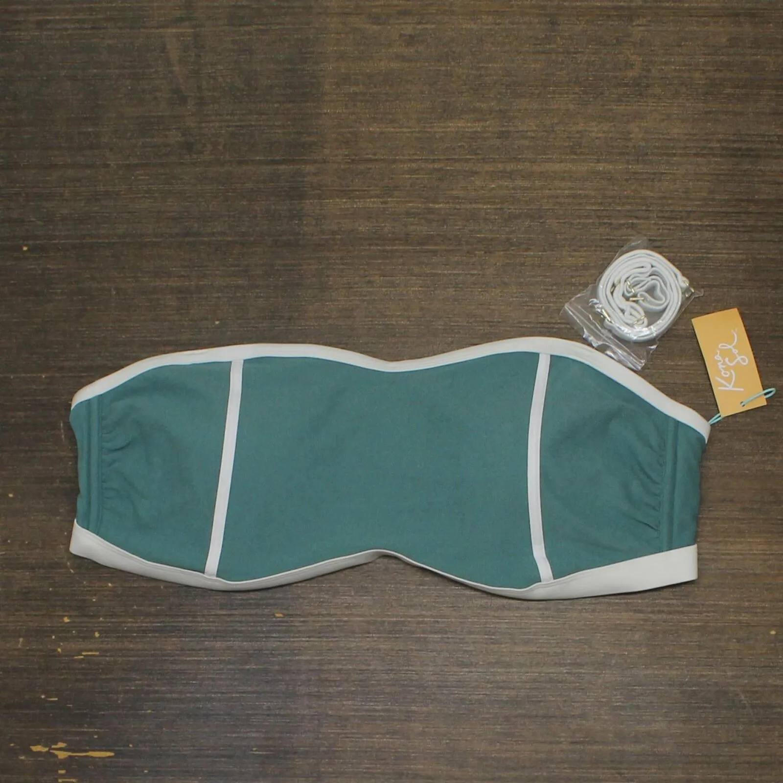 Kona Sol Plus Size Terry Textured Solid Bandeau with Binding Bikini Top 84894917