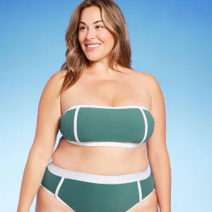 Kona Sol Plus Size Terry Textured Solid Bandeau with Binding Bikini Top 84894917