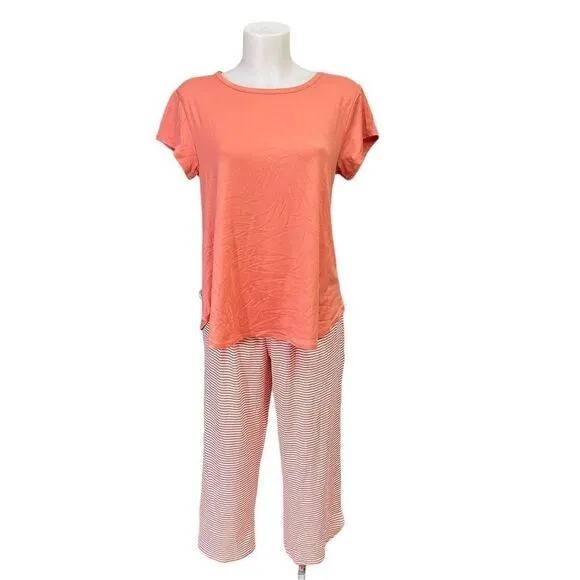 KOOLABURRA by Ugg Striped Peach 2-Piece Lounge top &amp; Cropped Pants Set sz S New