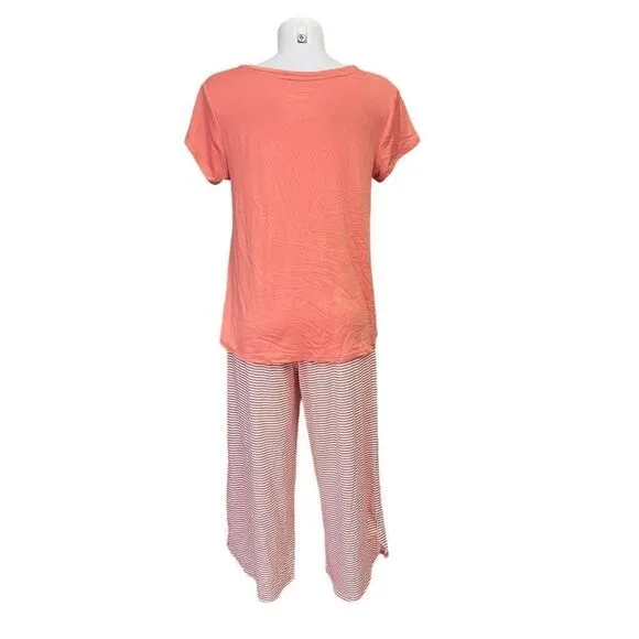 KOOLABURRA by Ugg Striped Peach 2-Piece Lounge top &amp; Cropped Pants Set sz S New