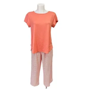 KOOLABURRA by Ugg Striped Peach 2-Piece Lounge top &amp; Cropped Pants Set sz S New