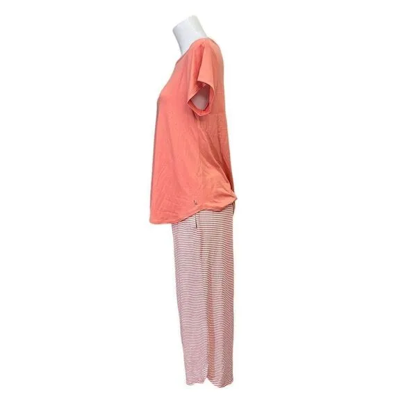 KOOLABURRA by Ugg Striped Peach 2-Piece Lounge top &amp; Cropped Pants Set sz S New