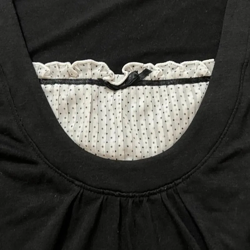 Korean Kawaii Patchwork Crop Top with Square Collar