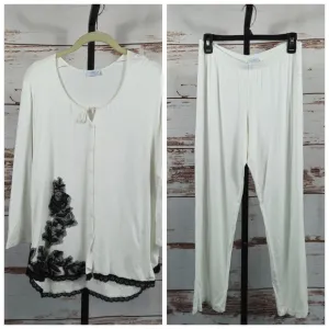 La Perla Sleepwear Pajama Lounge Set White/Off-White Size 4 = Large