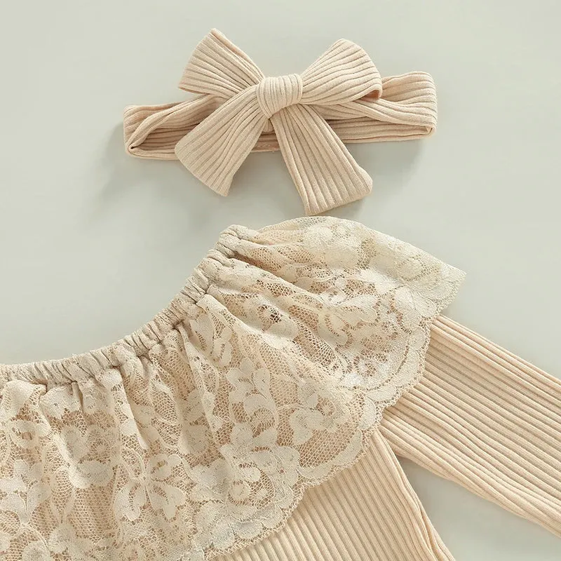 Lacey Long Sleeve Romper and Flare Denim Set