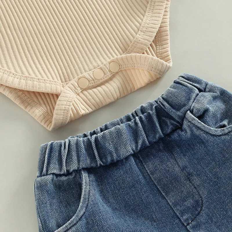 Lacey Long Sleeve Romper and Flare Denim Set
