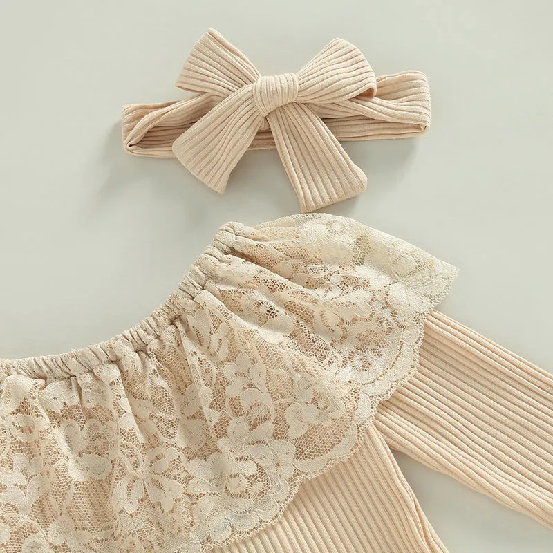 Lacey Long Sleeve Romper and Flare Denim Set