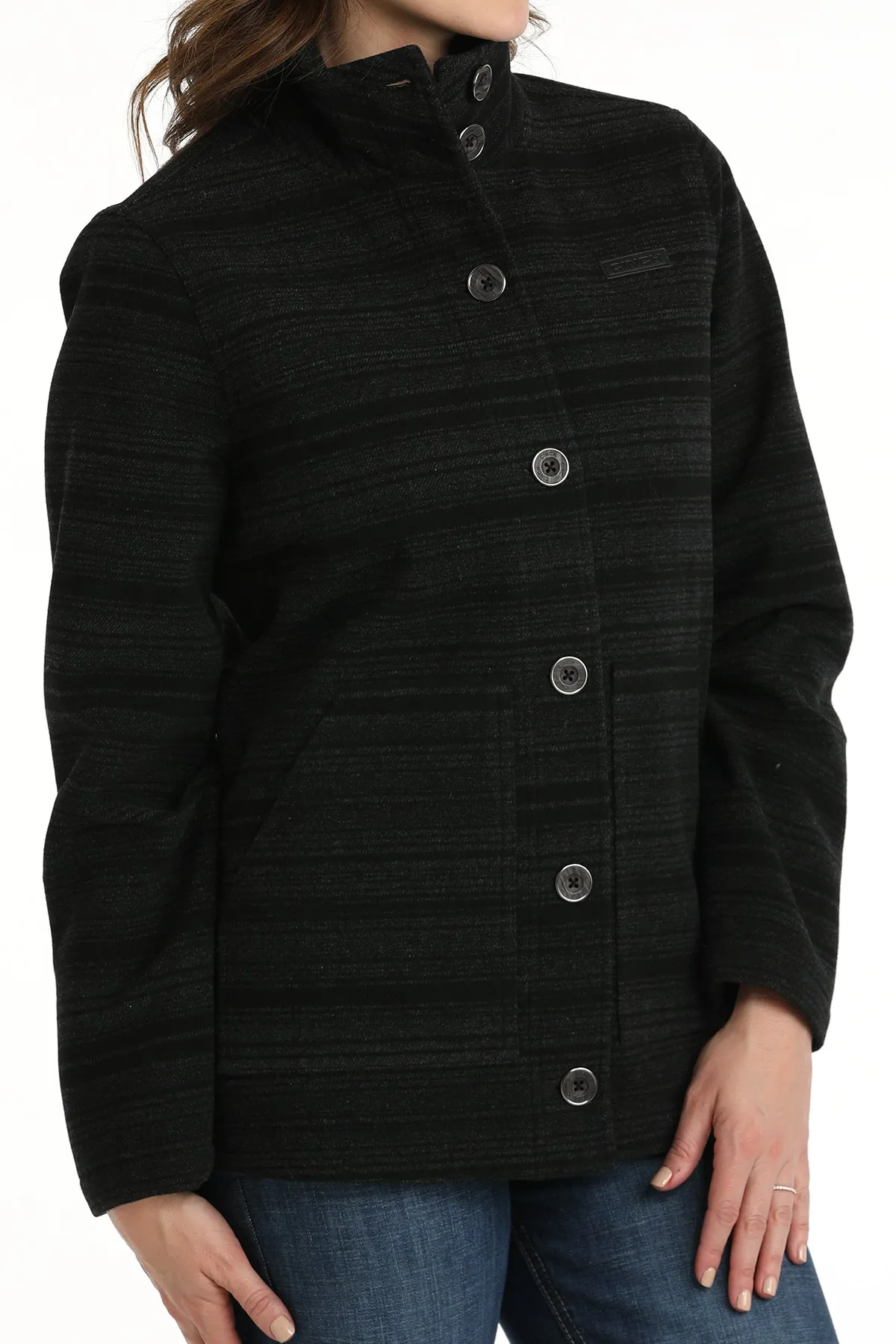 LADIES BLACK PRINT WOOL JACKET