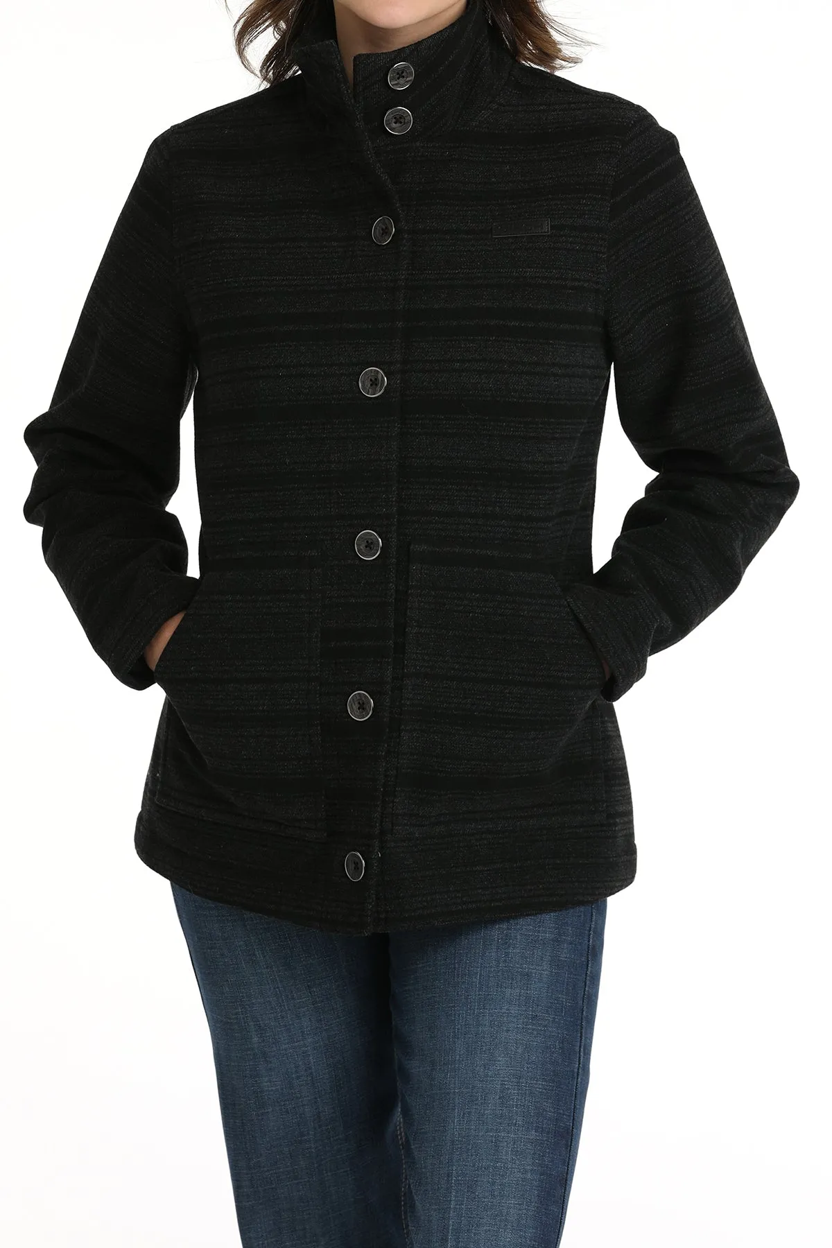 LADIES BLACK PRINT WOOL JACKET