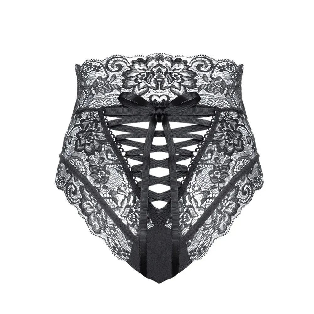 Ladies Sexy See-through High Waist Hollow out Lace Lingerie