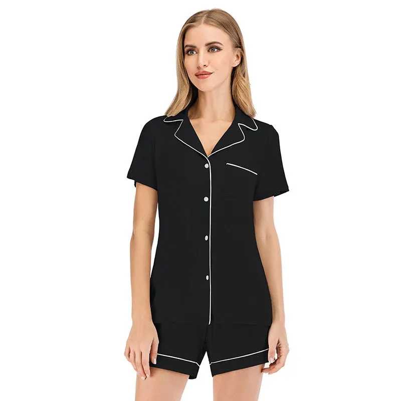 Ladies Short Sleeve Warm Lounge Wear Women Cotton Sleepwear Viscose Pajamas